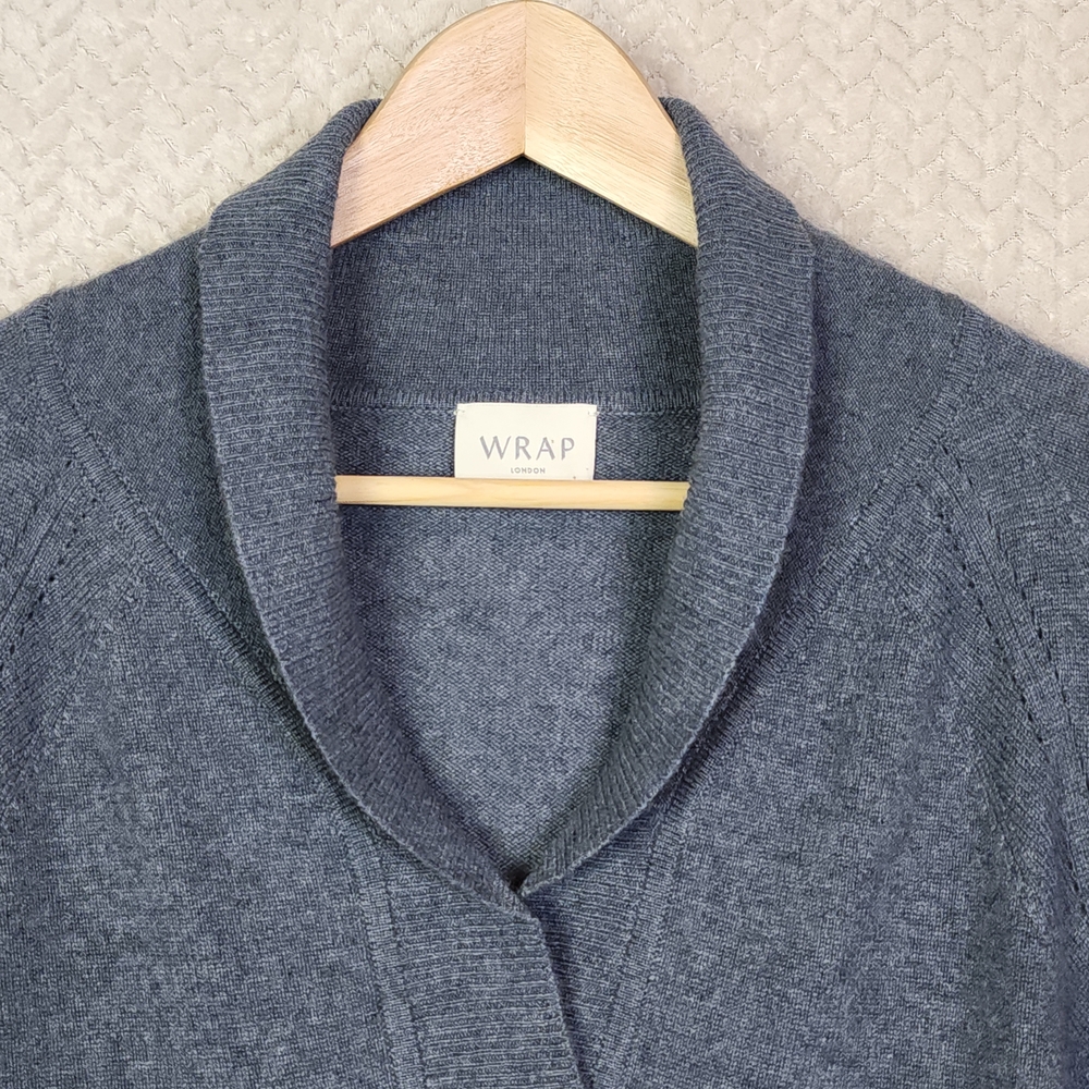 Wrap London 100% Cashmere Blue/Grey Shawl Neck Sweater Women's UK 12/14 US 8/10